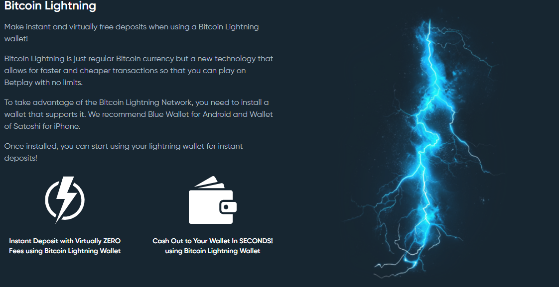 Bitcoin Lightning Einzahlungen bei BetPlay
